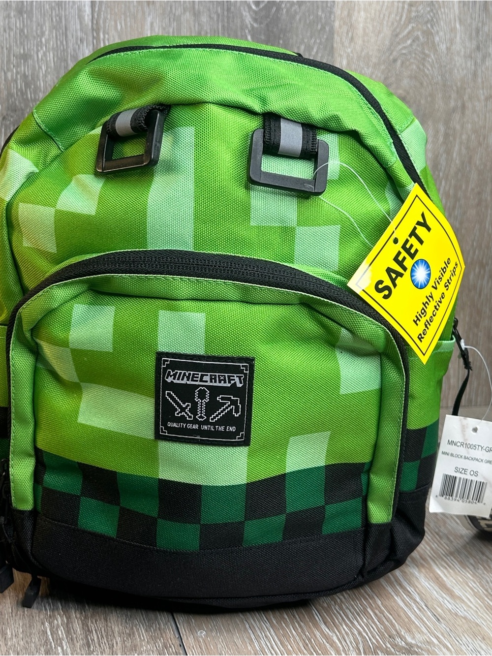 Minecraft Mini Block Backpack –Reflective Safety Strips –Pixel Creeper Style NWT